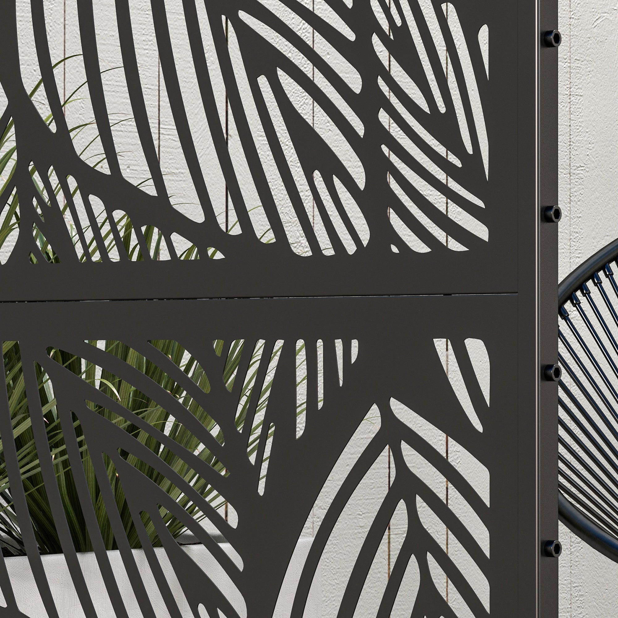 Garden Privacy Screen 122x198cm Balcony Leaf Pattern Steel, Black
