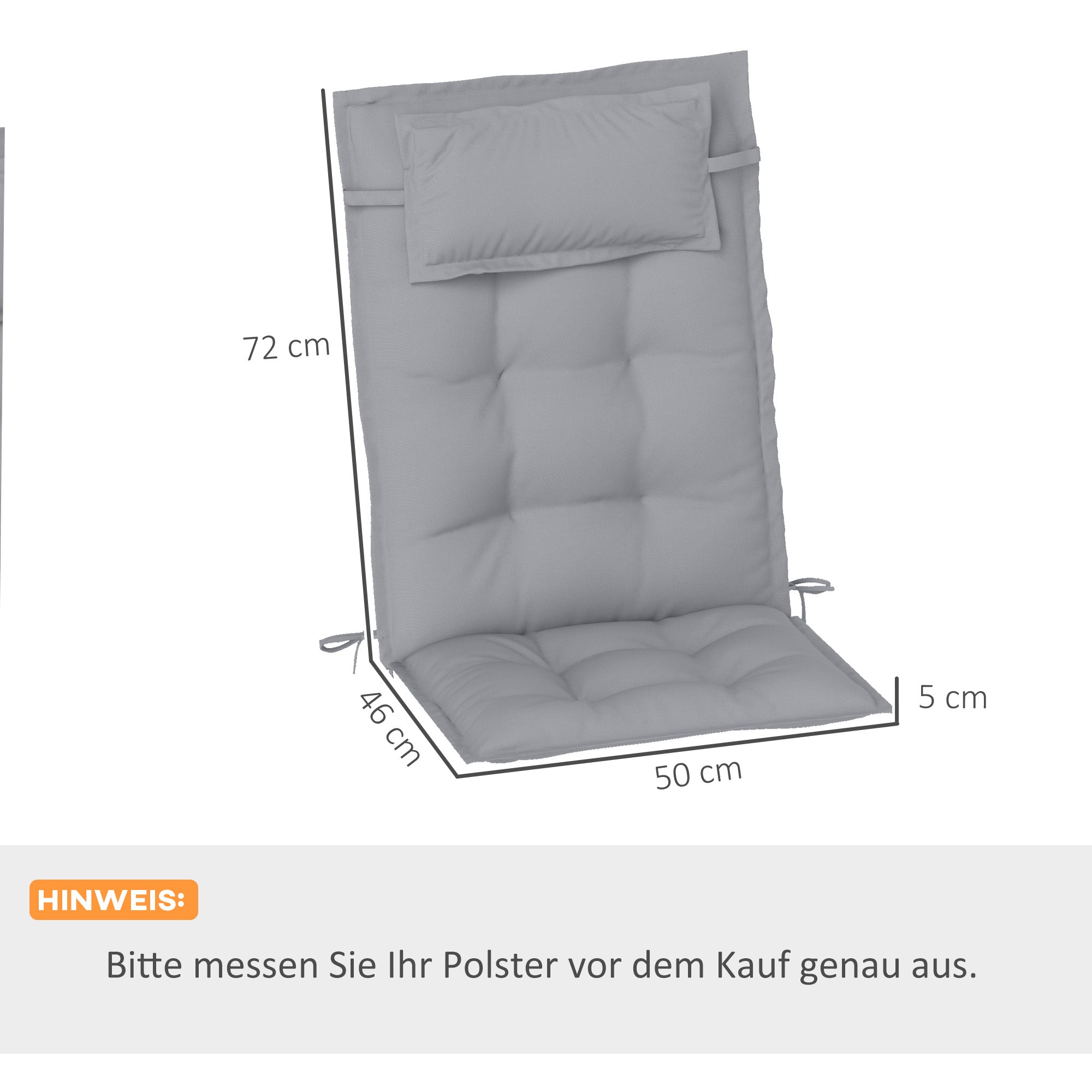 Sunlounger Cushions Water-Repellent Garden Beach Deck Chair 50 x 116 x 5 cm Light Grey