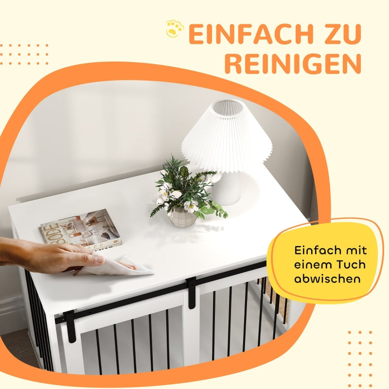 Dog Crate, Sliding Door Ventilation, Chipboard and Steel, White
