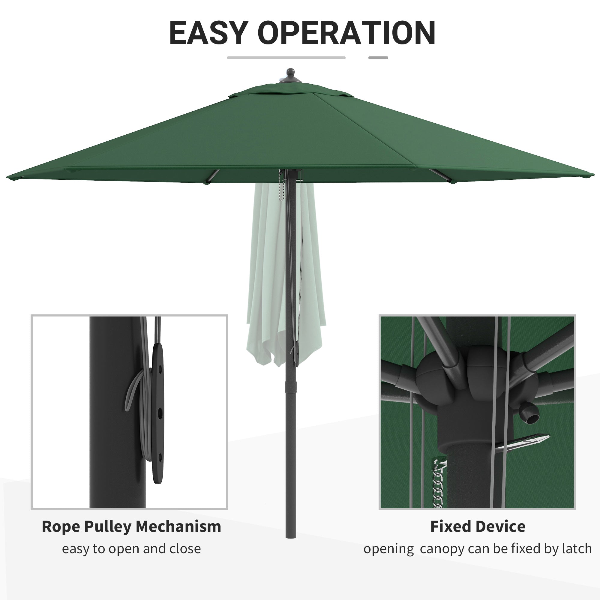 Garden Parasol Umbrella, 2.8m Round Market Sun Shade Canopy, Green