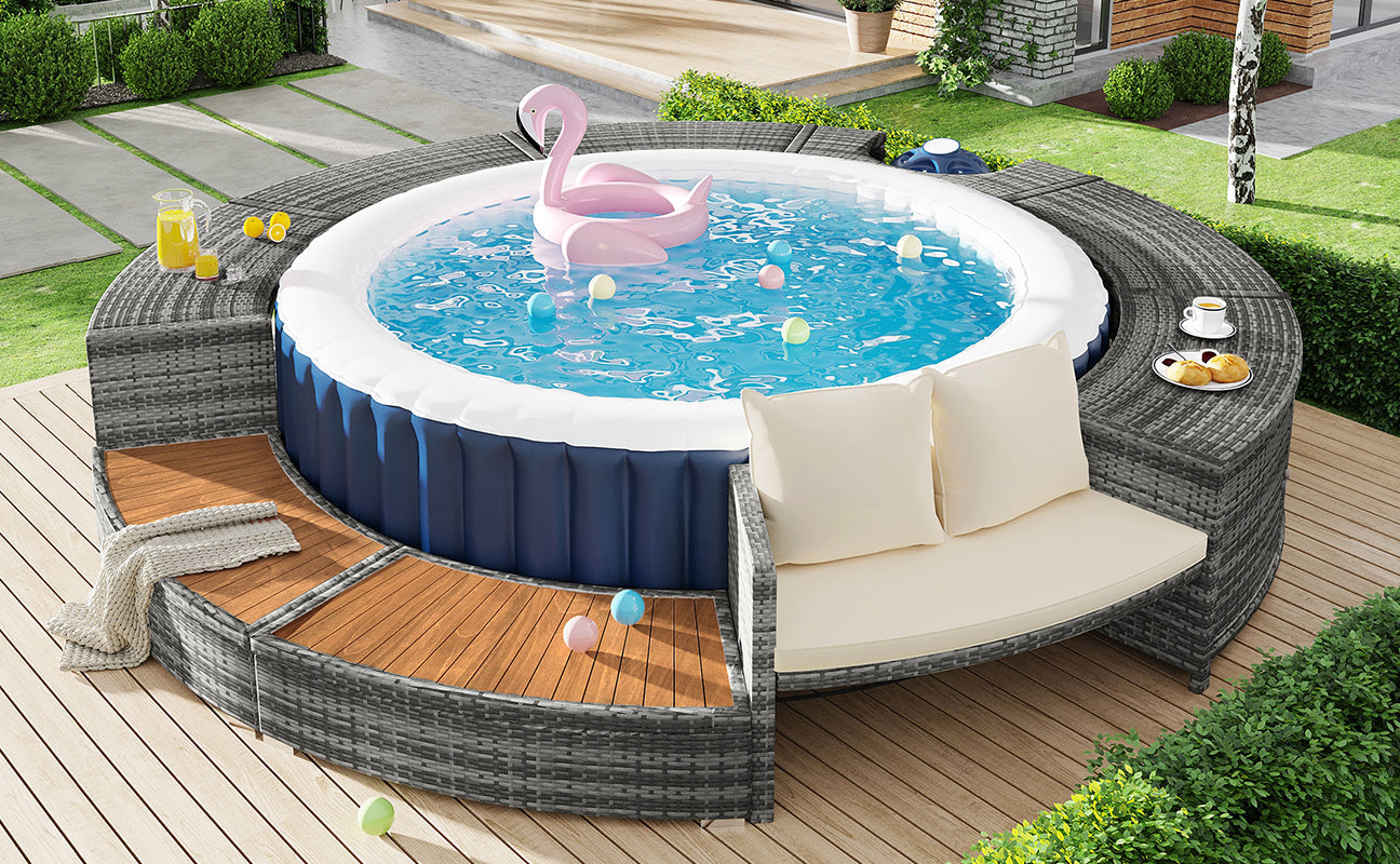 Garden Lounge Set Round Sofa Adjustable Feet Cushions