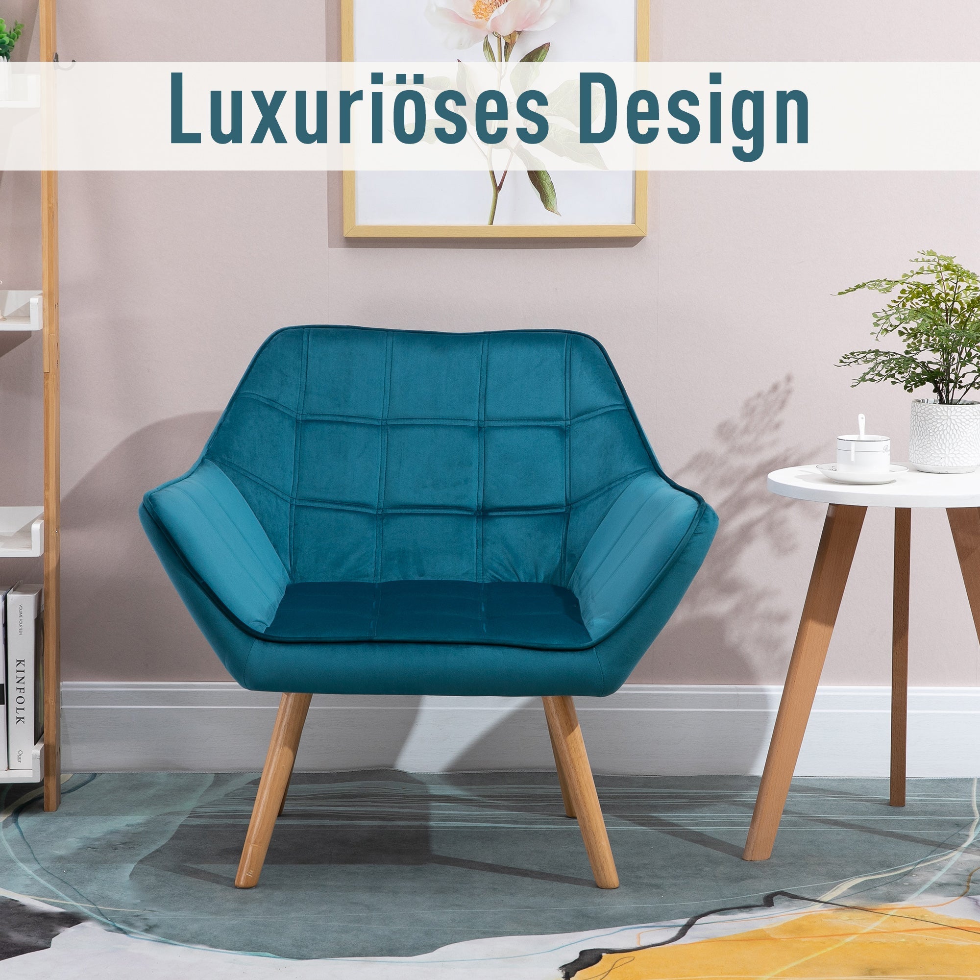 Armchair Wingback Recliner Raised Legs Scandinavian, Light Blue Velvet