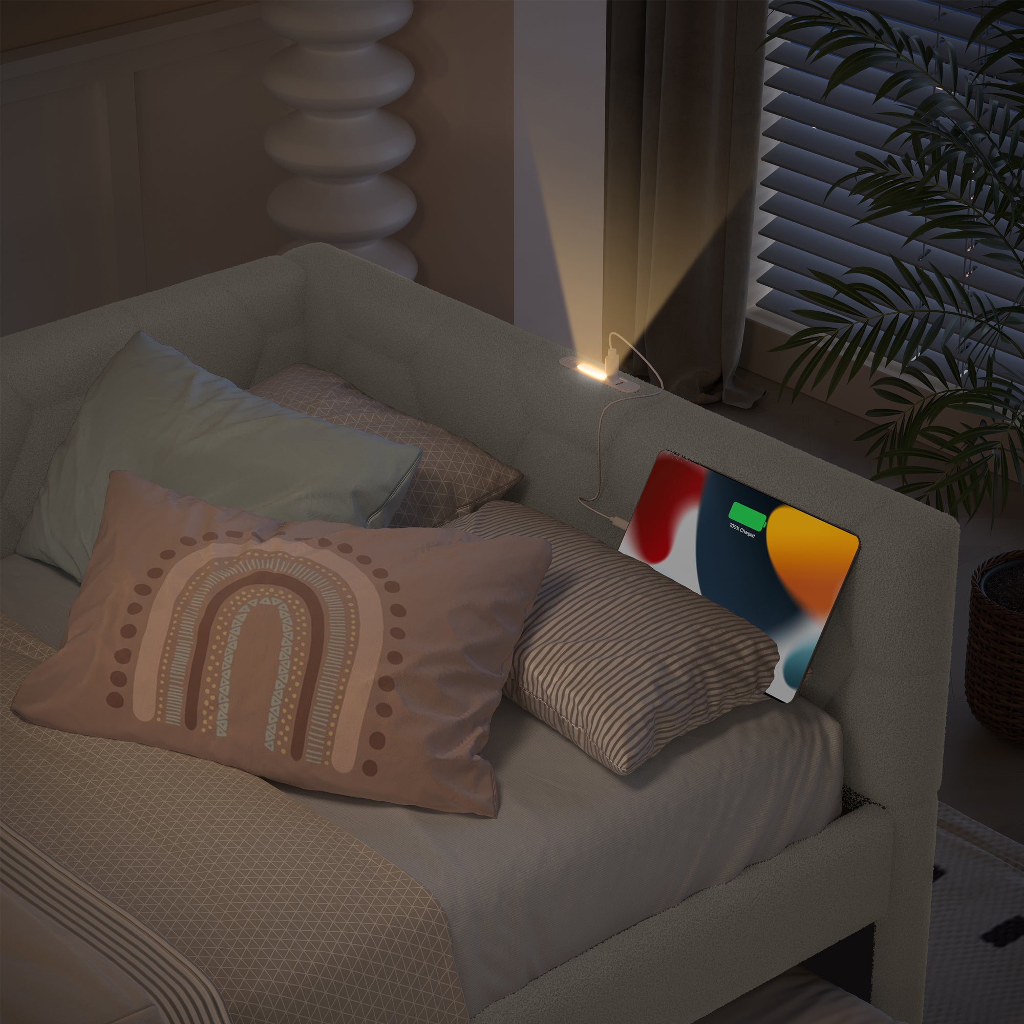 Daybed Sofa Bed 90x200cm Pull-Out Bed Lamp USB/Type-C - Fleece Imitation White