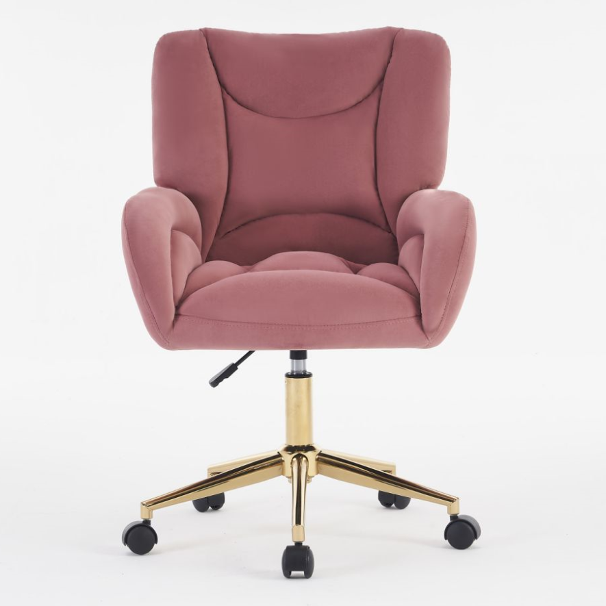 Full KD Velvet Fabric Adjustable Height Swivel Home Office Chair, Pink