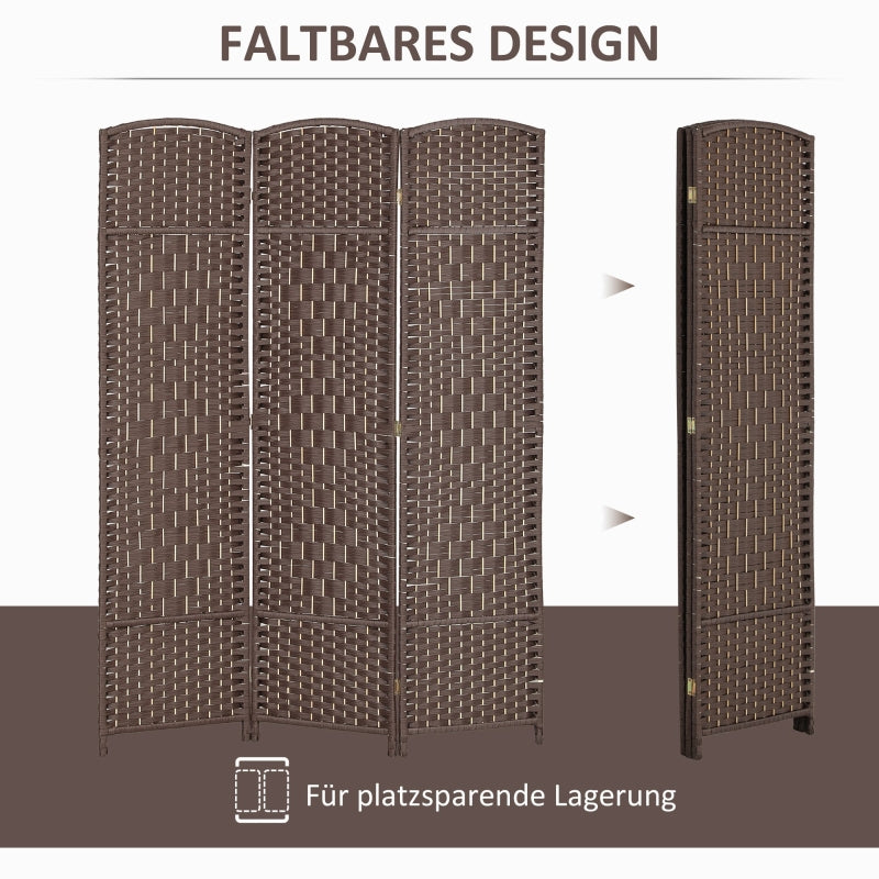 Raumteiler, 3-teilig, faltbar, Geflechtmuster, Kiefernholz, Braun