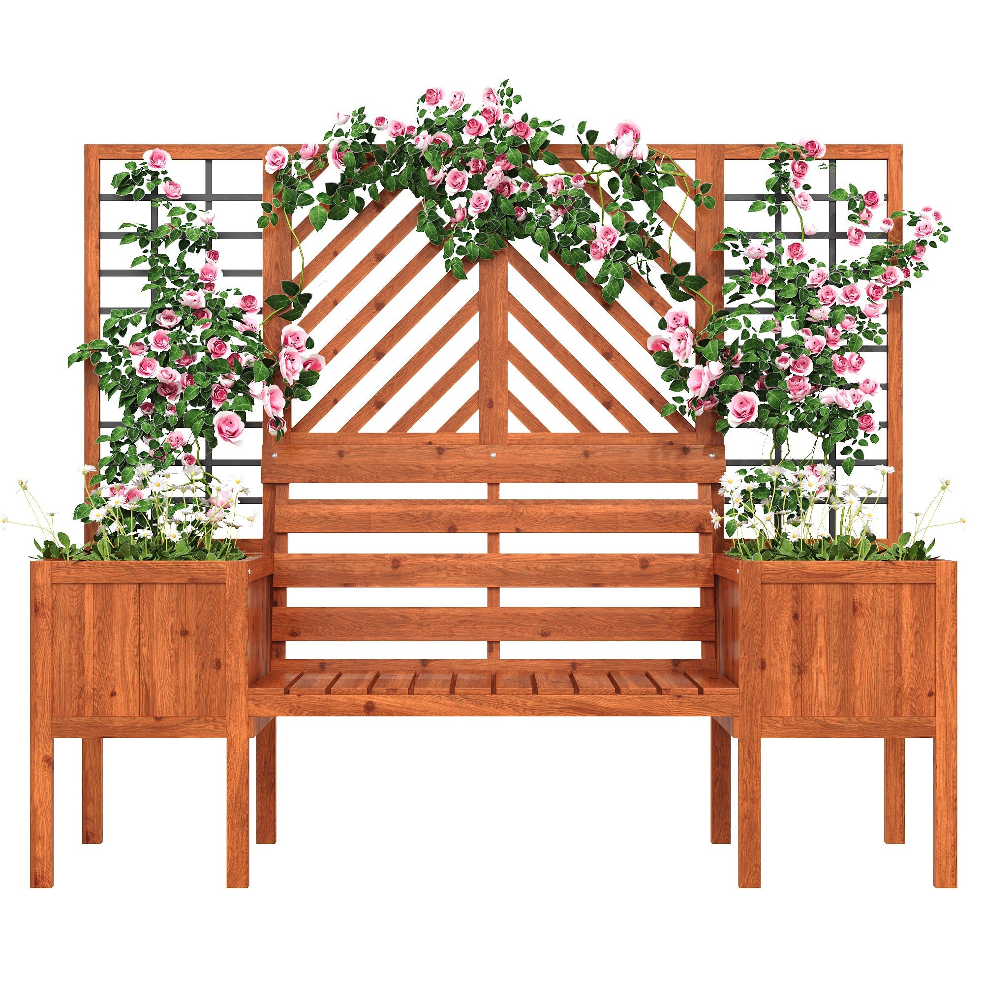 Plant pot, planter with trellis, flower box, brown solid fir wood