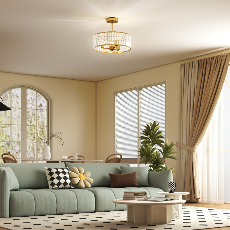 Ceiling Lamp, Chandelier Design, Crystal Shade, 3 Bulbs, Gold Metal