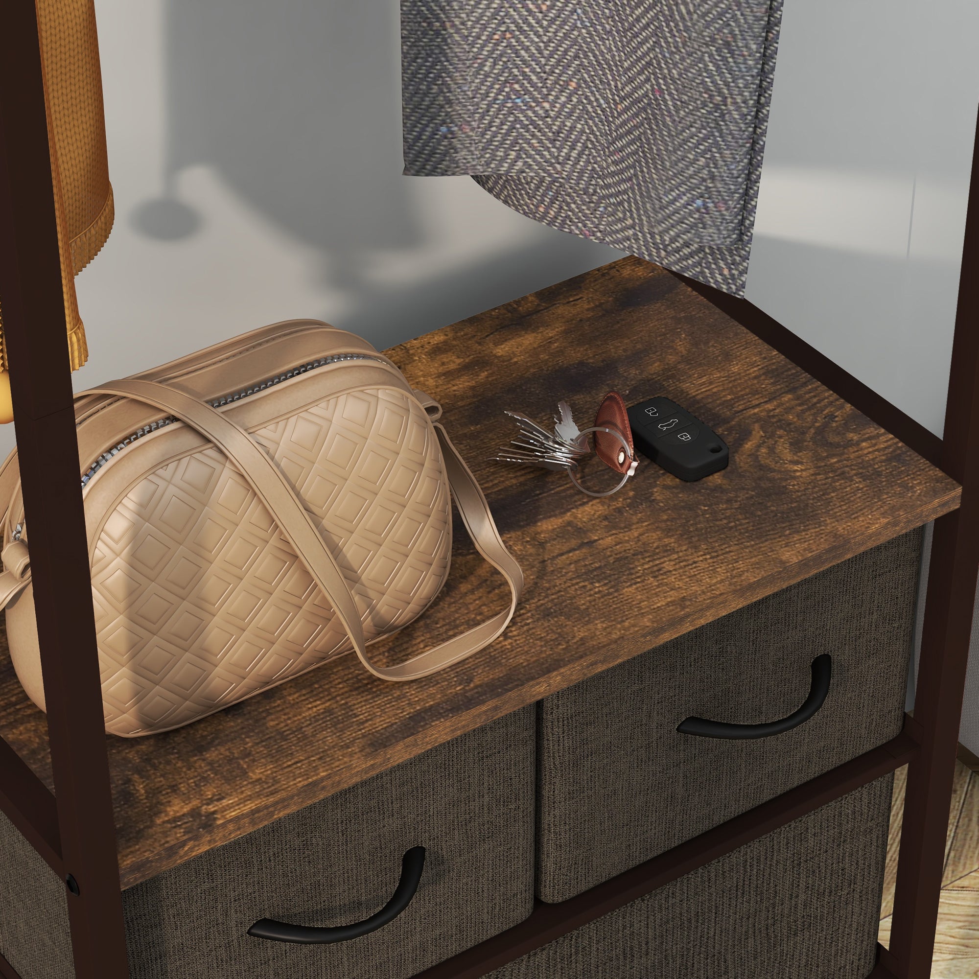 Compact Clothes Rail, Drawers and Shelf, Rustic Brown Engineered Wood