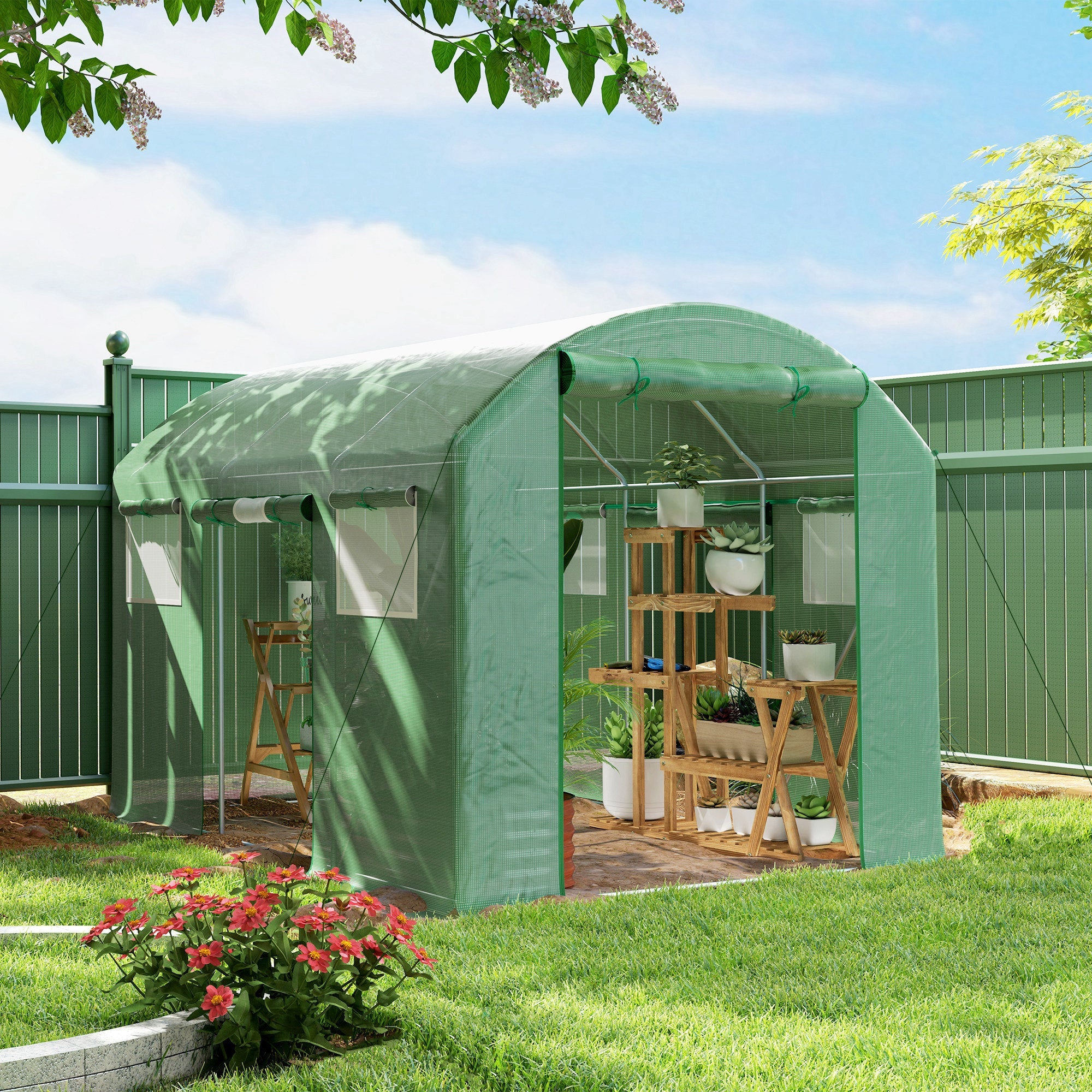Polytunnel Greenhouse Walk-In 9.8 x 6.6ft - Green