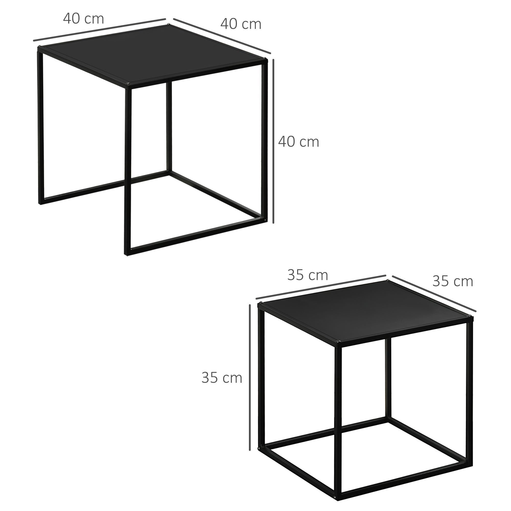 Couchtisch-Set, 2 Beistelltische, modernes Stahl-Design, Schwarz