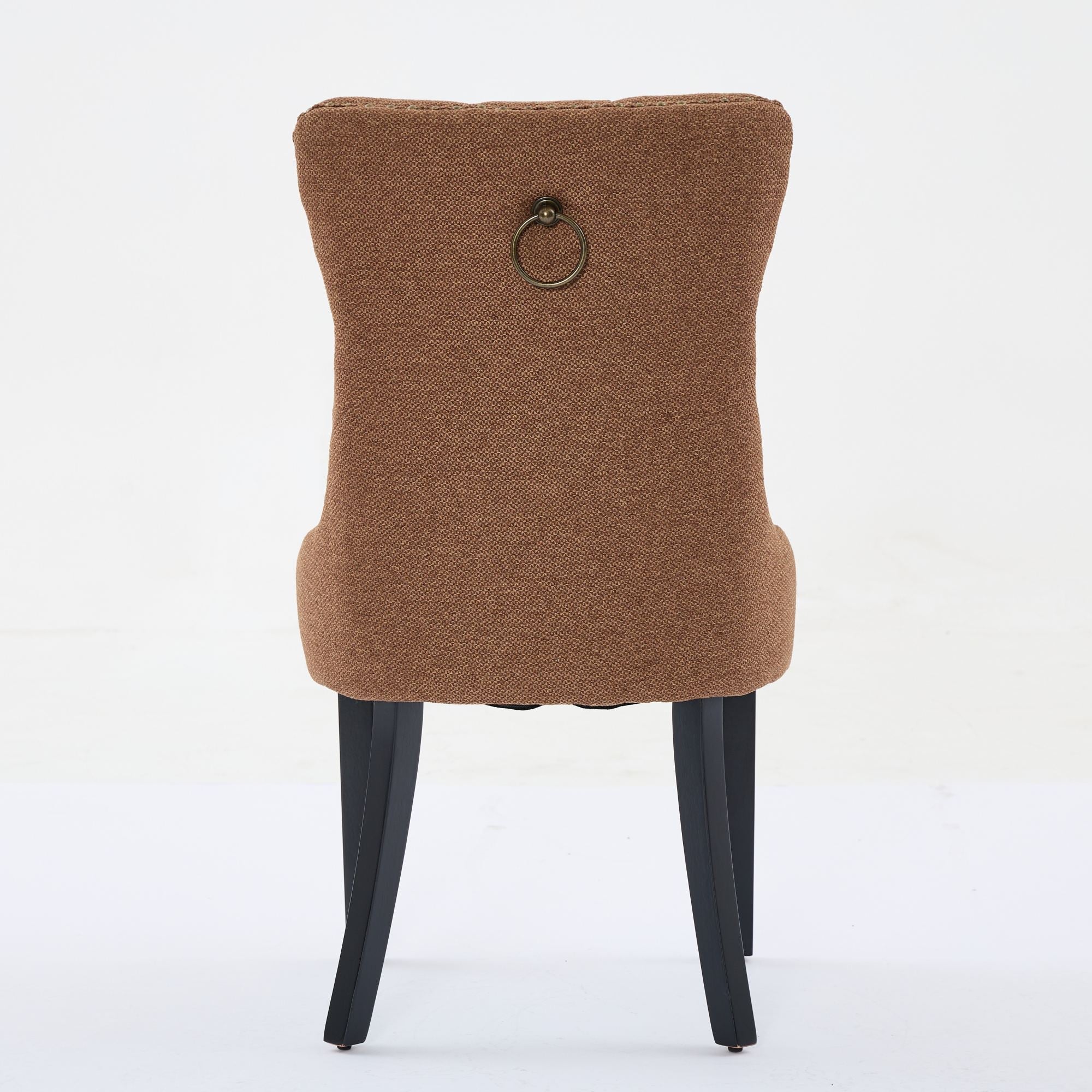 Nikki Collection Tufted Linen Dining Chair Solid Wood Nailhead Trim 2-Pcs Set - Coffee Color