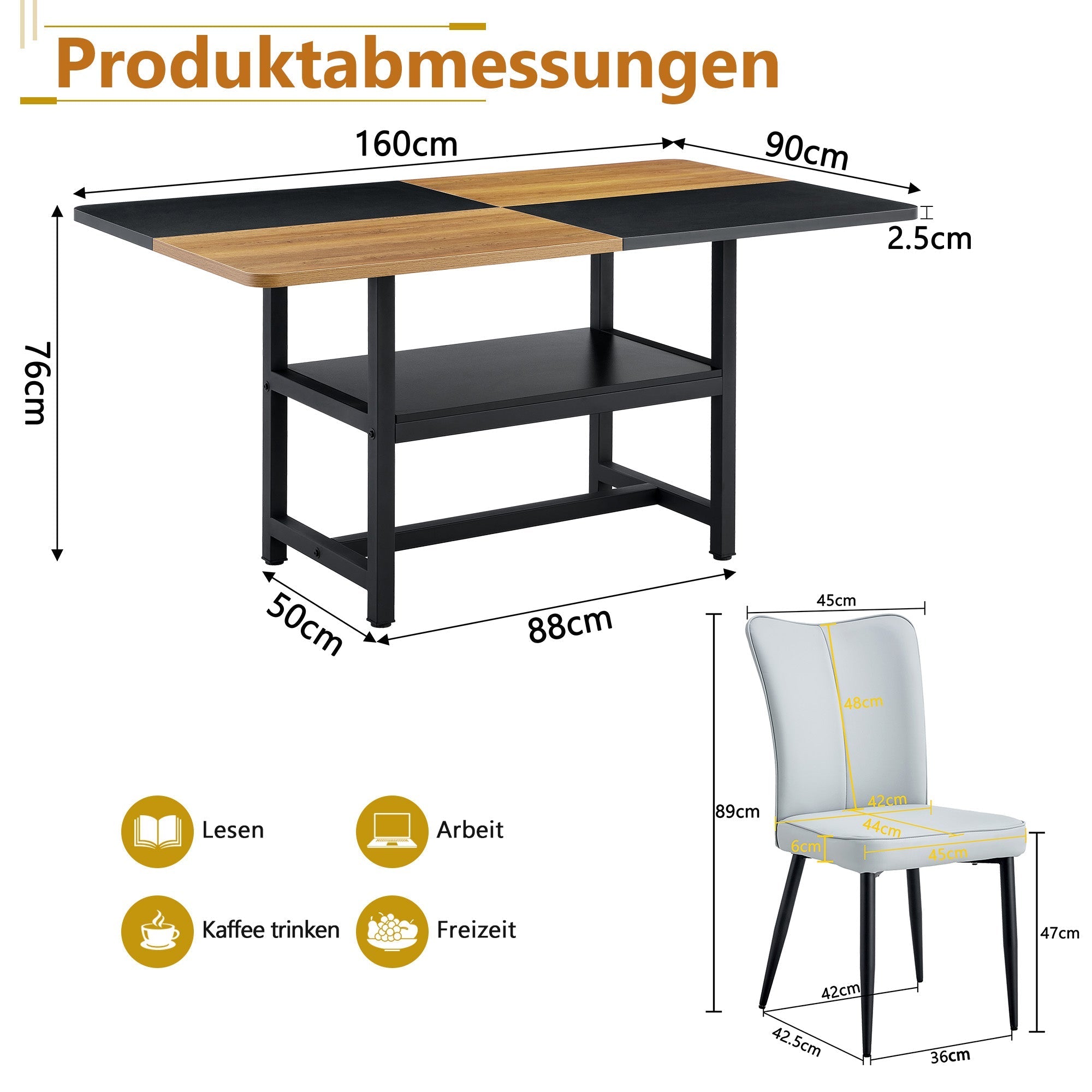 Dining Table Set 160cm Rectangular with Storage & 6 Chairs Light Grey PU Leather/Black Metal