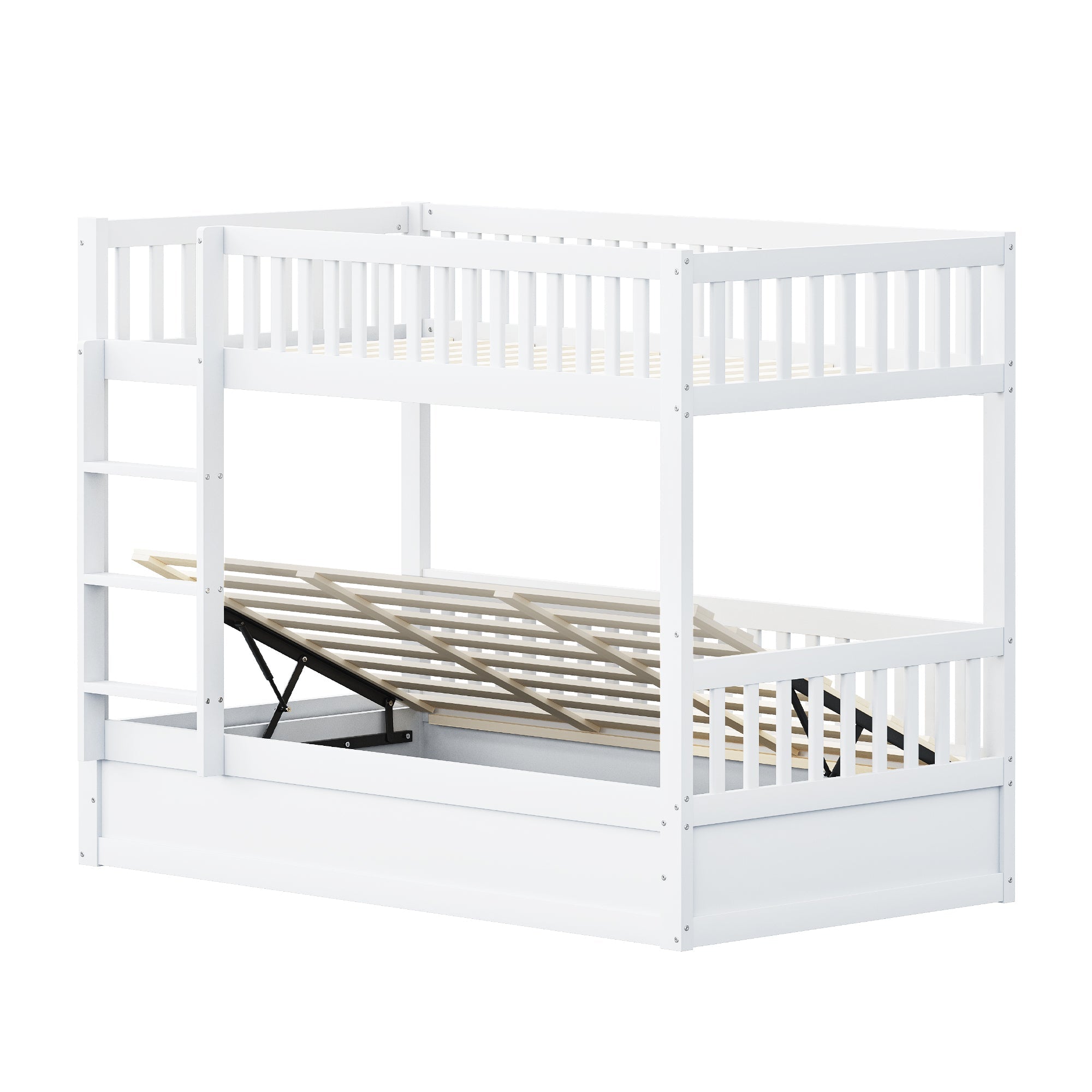 Children's Bunk Bed 90x200cm Hydraulic Storage System, Solid Wood White