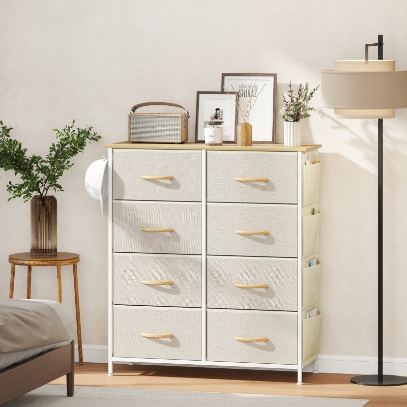 Schlafzimmer-Kommode, 8 Stoffschubladen, Stahl, Beige