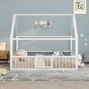 Children's Metal Bed 140x200cm House Design with Railing - White