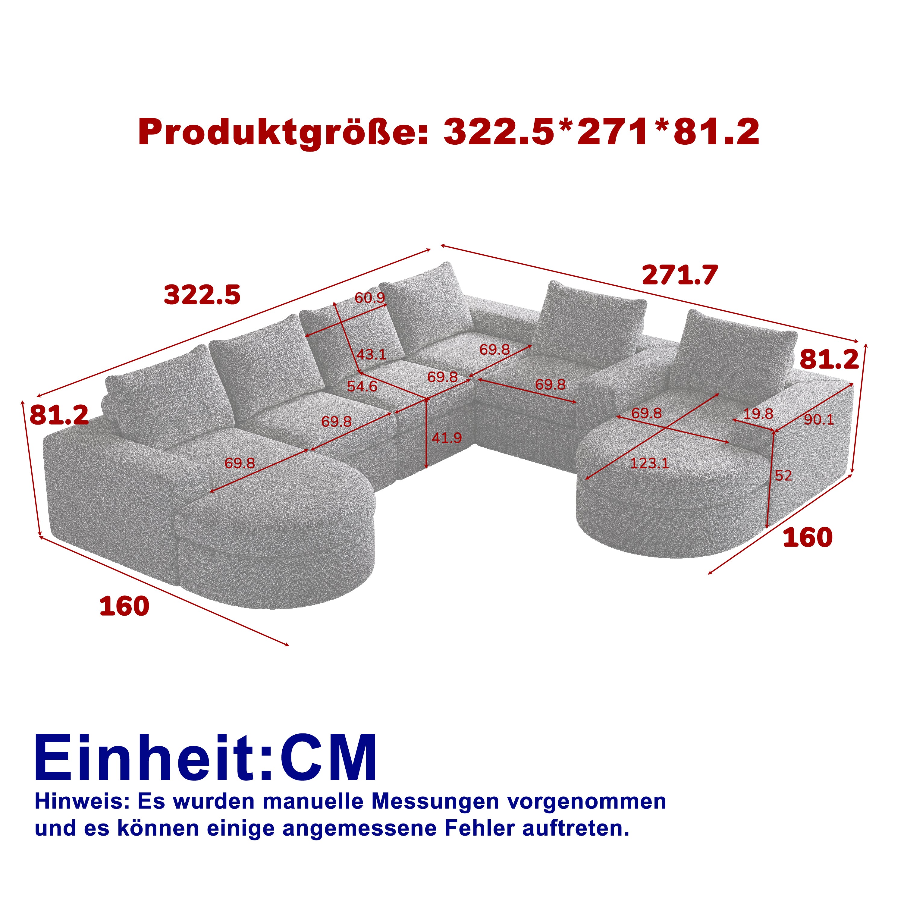 Chenille Curved Sofa with Recliner, Modular L-shaped, Two-Piece Set