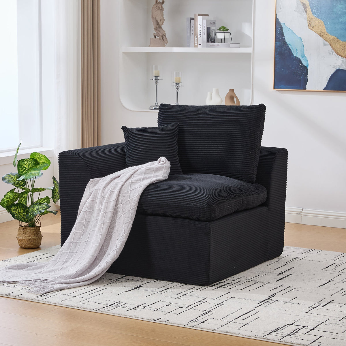 Nordic Style Single-Seater Armchair with Cushions - Fabric