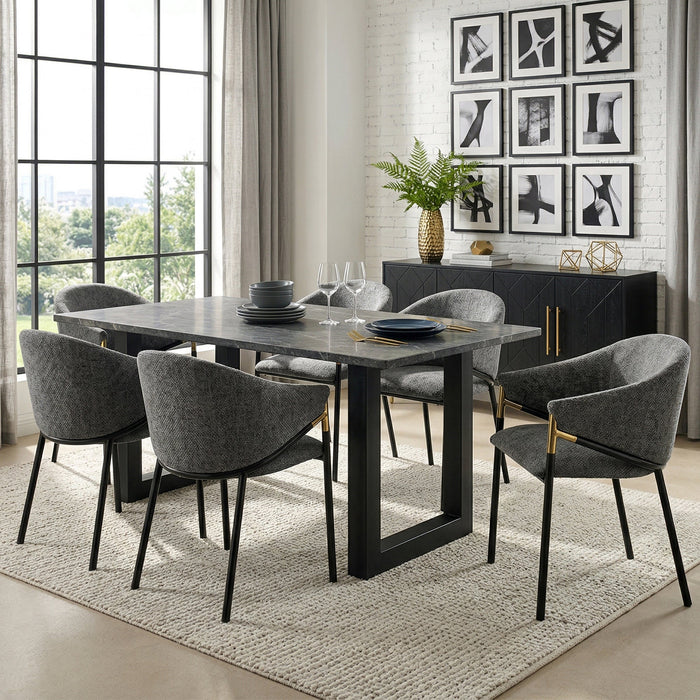 Set of 6 Dining Chairs with Gold Stainless Steel Handrails, Grey Chenille