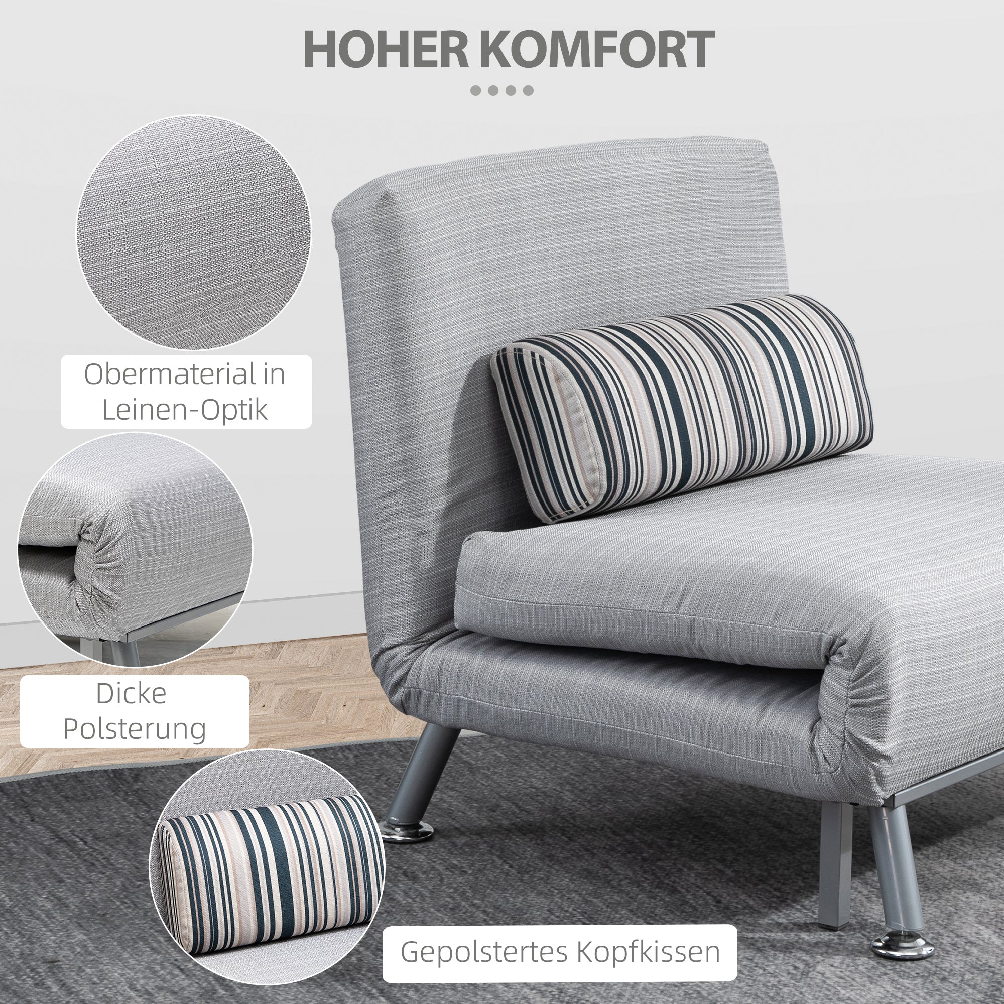 Folding Bed Sleeper Chair Guest Bed Sofa, Folding Mattress Metal, Grey 75x70x75cm