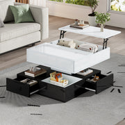 Coffee Table, 360° Rotating Top, 3 Drawers, Liftable, White & Black