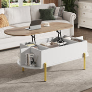 Coffee Table 120x50x43cm Height-Adjustable Hidden Storage 7 Shelves Wood/White