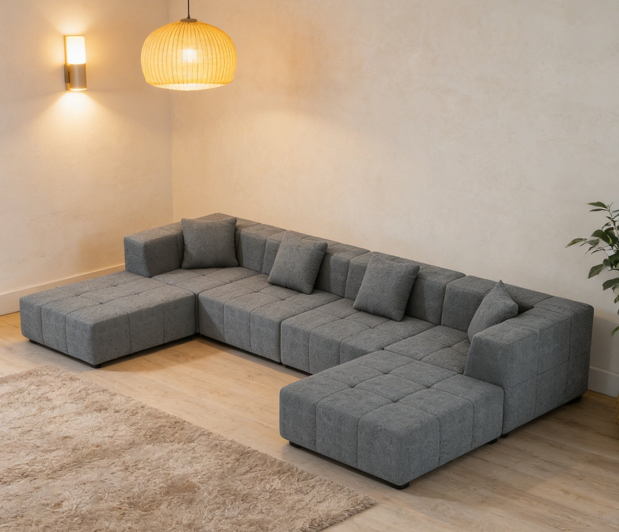 Shaped Convertible Modular Couch, 6-Seat Boneless Sectional for Living Room and Apartment, Gray