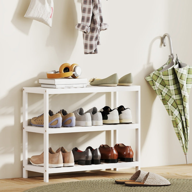 3-stöckiges Schuhregal, Bambus-Ablageregal, Weiß