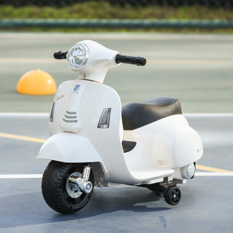 VESPA Electric Motorcycle for Kids, LED Light & Sound, PP Plastic & Metal, White