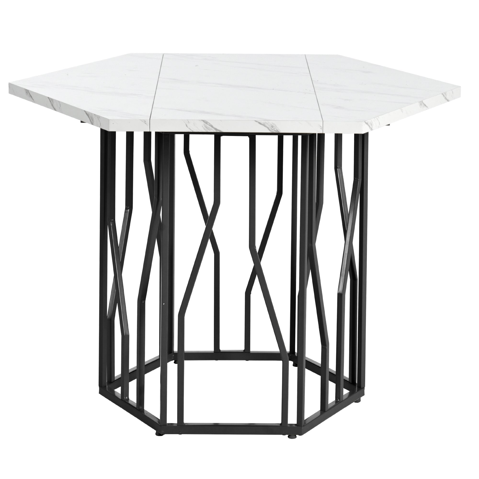 Hexagonal Dining Table Modern Marble Coffee Table Black Metal Base