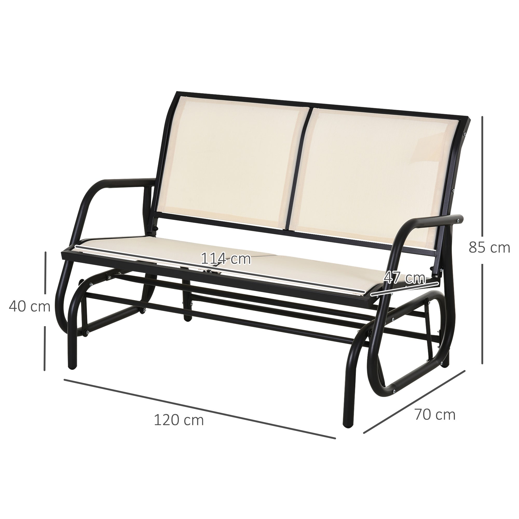 Rocking Chair 2-Seater Garden Swing Park Bench Metal, Black and Beige