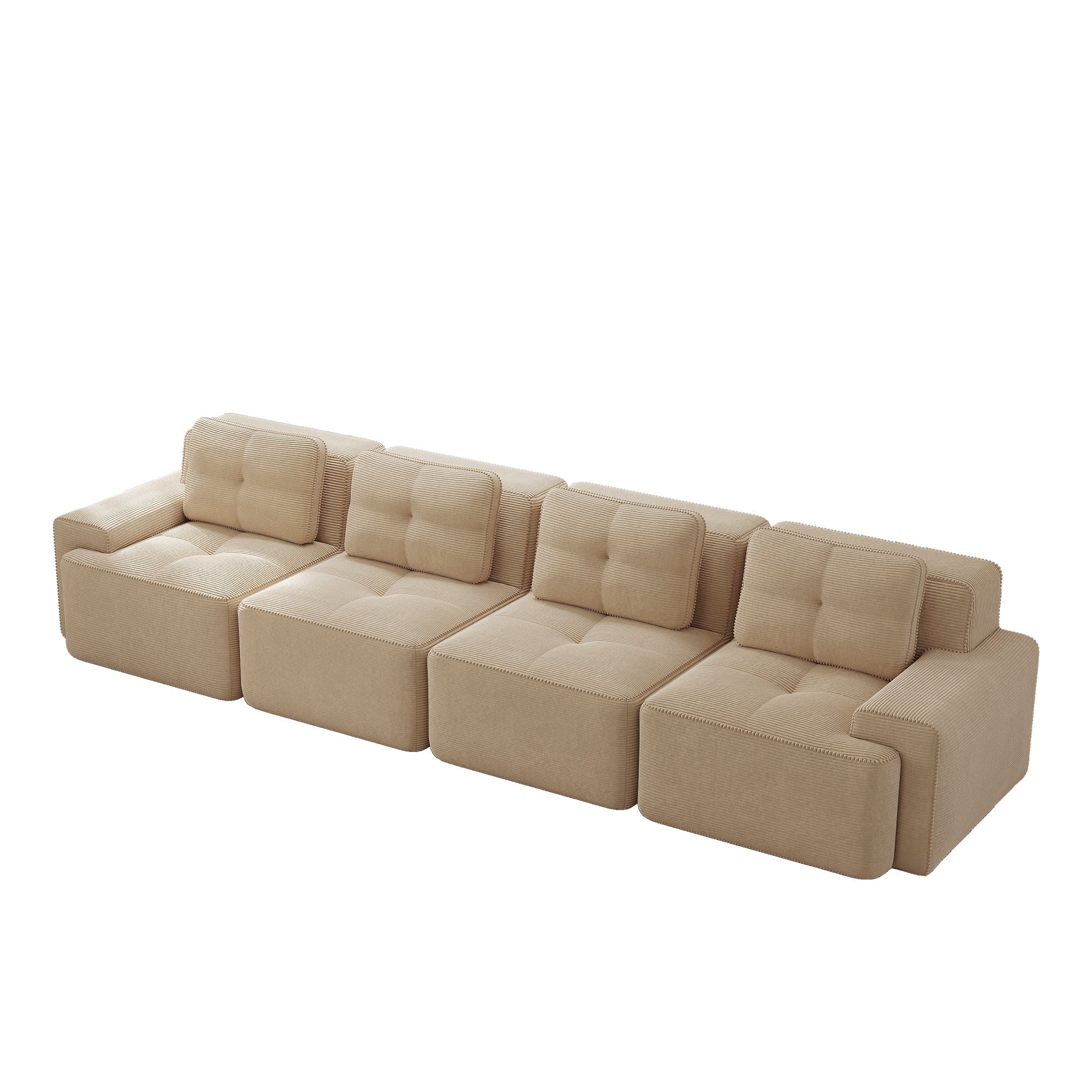 Boneless Sofa Modular 4-Seater Deep Seat Assembly-Free Corduroy Beige