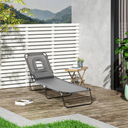 Sun Lounger Face Hole Cushion Foldable Water-Repellent Metal Frame - Dark Grey