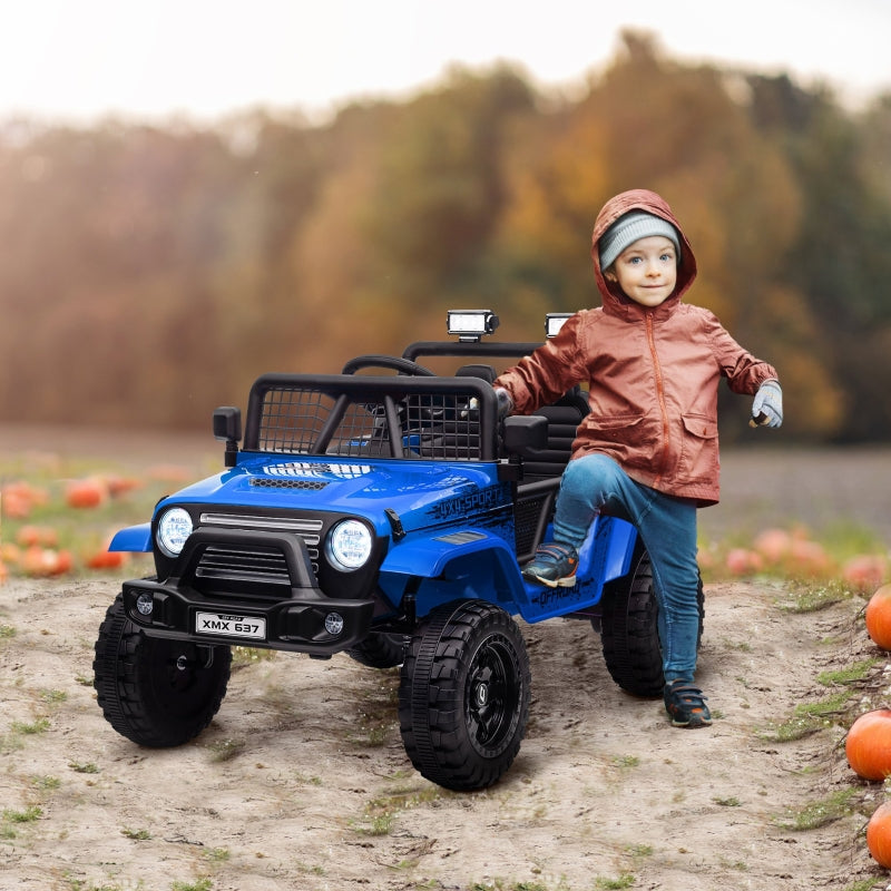 AIYAPLAY Kids Electric Car with Soft Suspension, Remote Control, LED Lights, Horn, 12V Motors, Plastic and Metal, Blue
