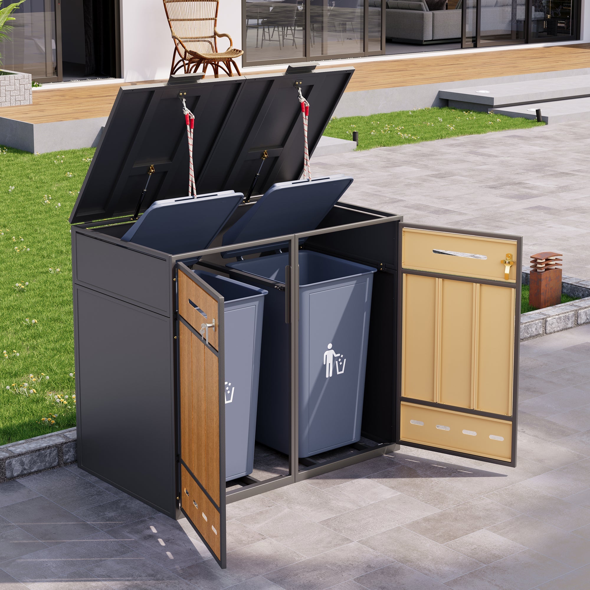 Bin Storage Unit, 120-240 Litre Capacity, Double Door, Lockable with Ventilation, Galvanized Steel