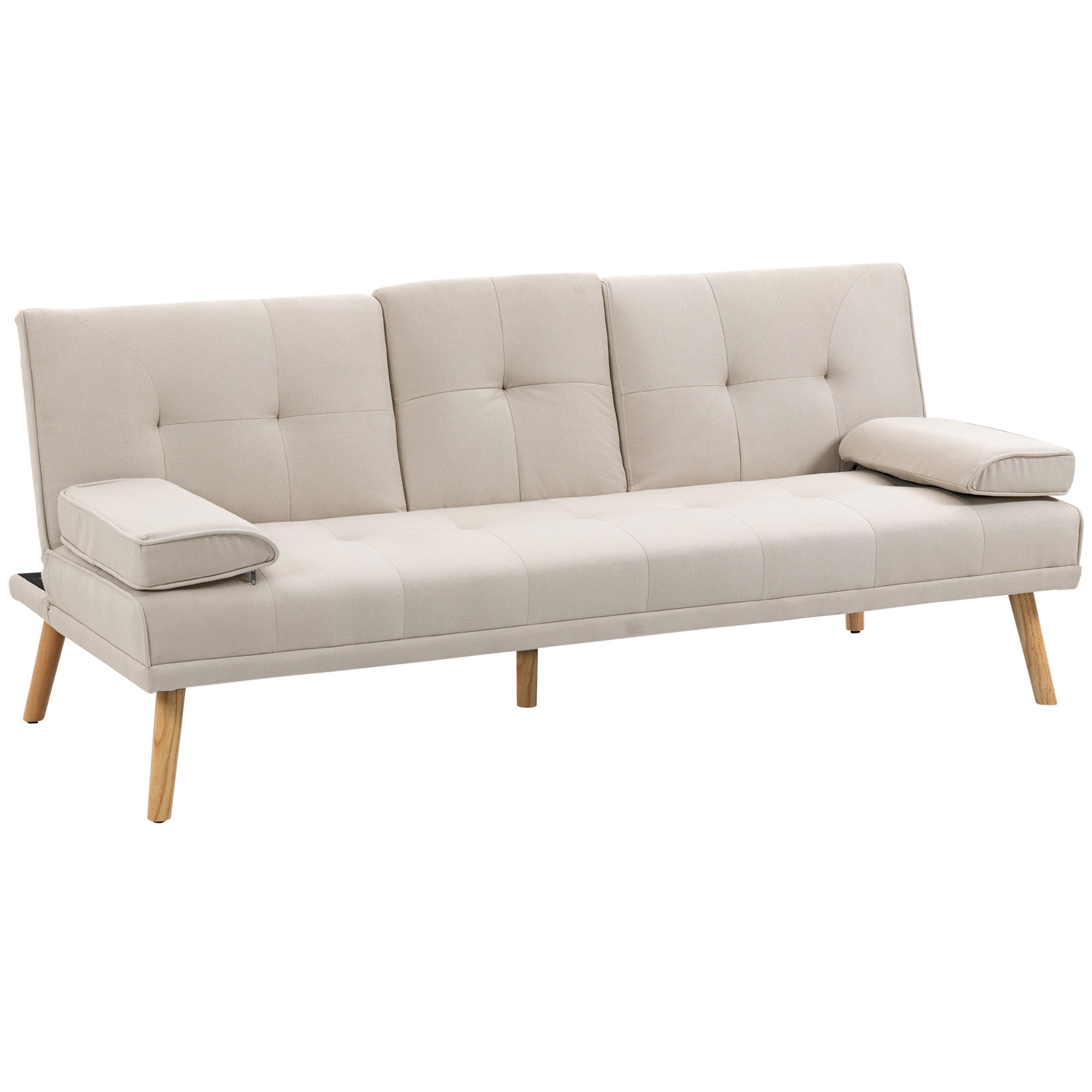 3-Seater Sofa Bed, Fold-Down Table Scandinavian Design 250kg Capacity, Linen Look Fabric