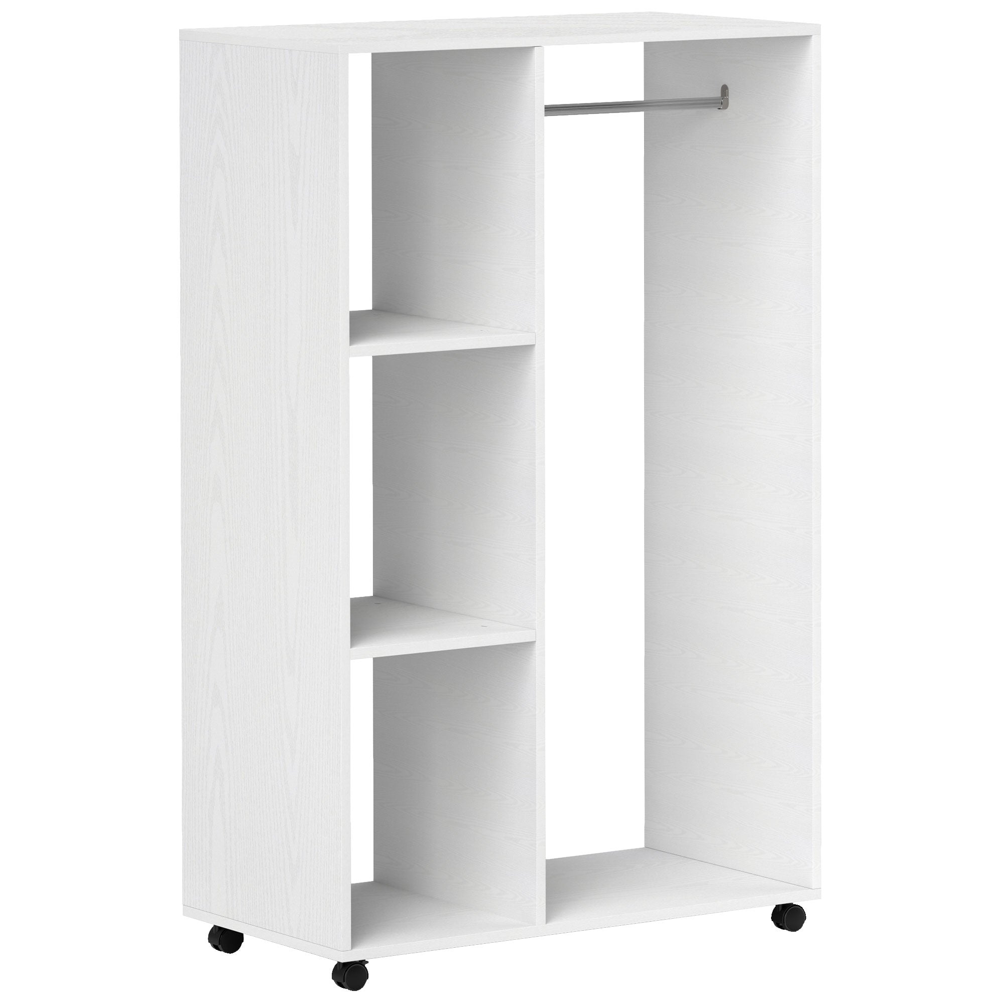 Wardrobe on Wheels, 1 Clothes Rail 3 Shelves Mobile Clothes Rack 80x40x128 cm, White