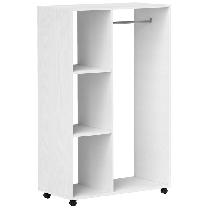 Wardrobe on Wheels, 1 Clothes Rail 3 Shelves Mobile Clothes Rack 80x40x128 cm, White