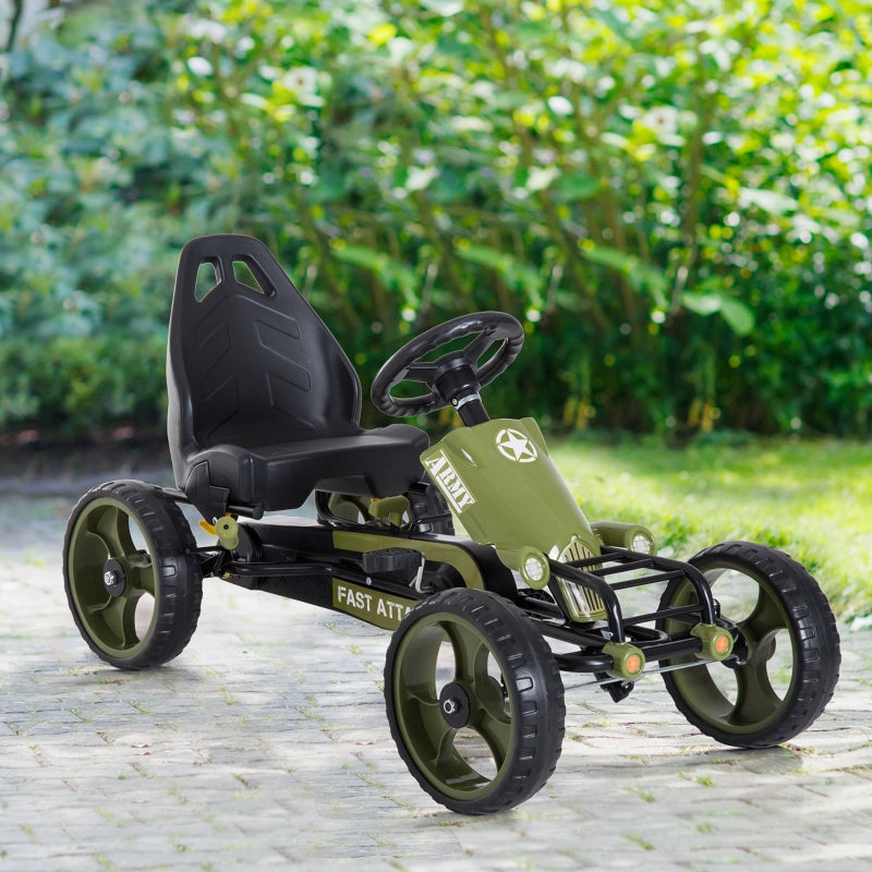 Go Kart pedal car with handbrake, adjustable seat, green