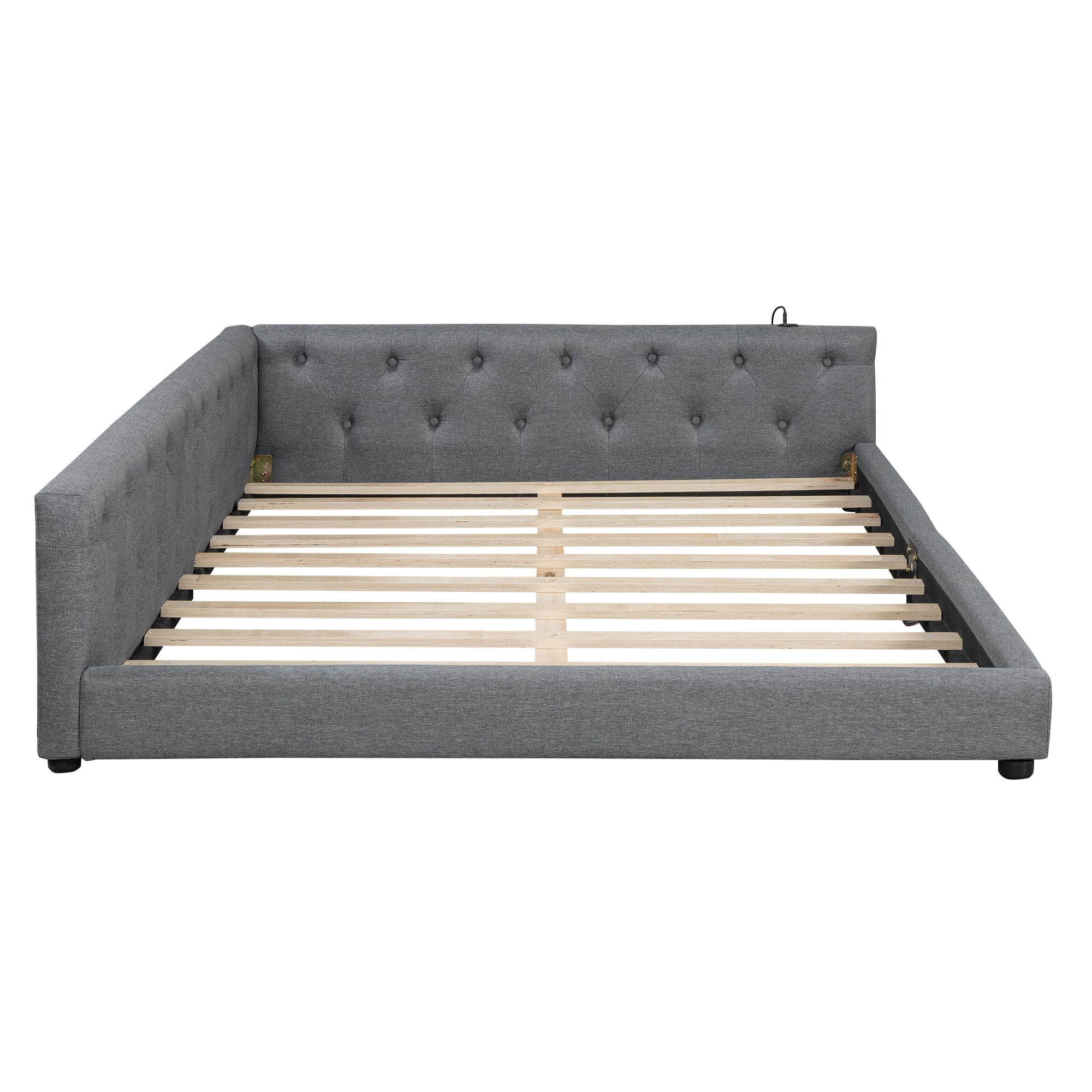 Daybed Sofa Bed 140x200cm LED USB/Type-C Button Tufted - Linen Grey