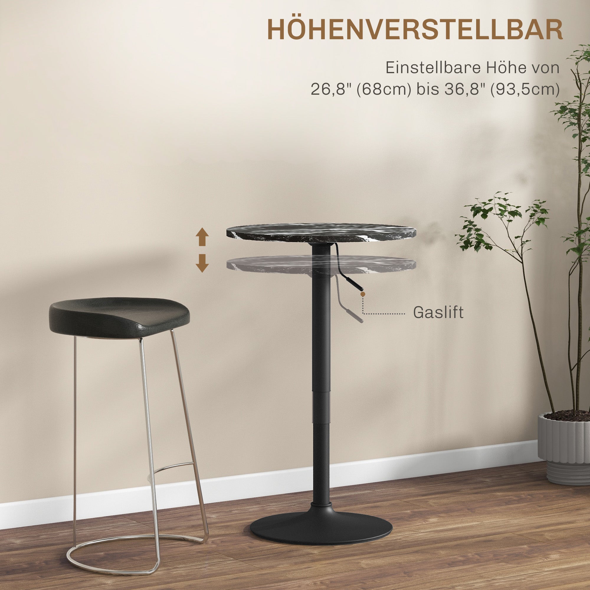 Bar Table Round Dining Table Marble Look Black