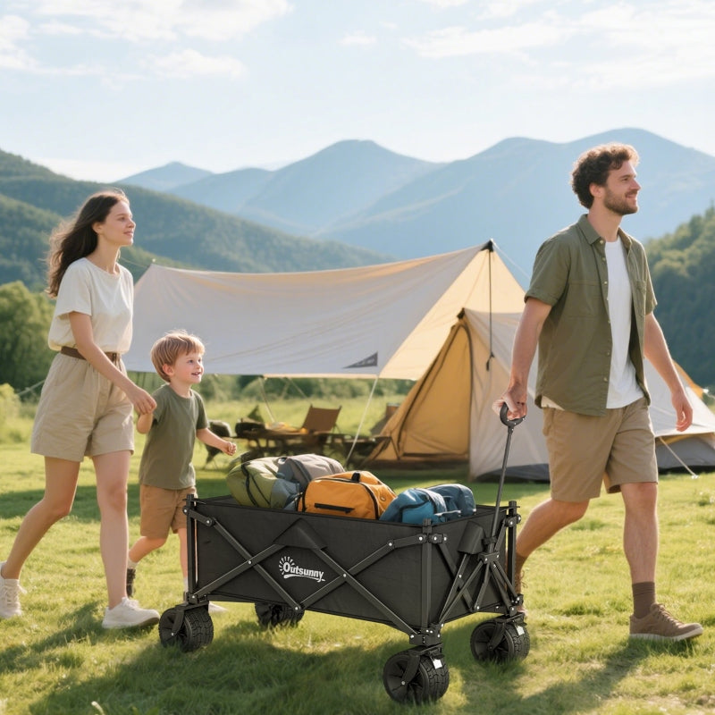 Folding Garden Trolley Outdoor Wagon Cart 120KG Capacity, Black