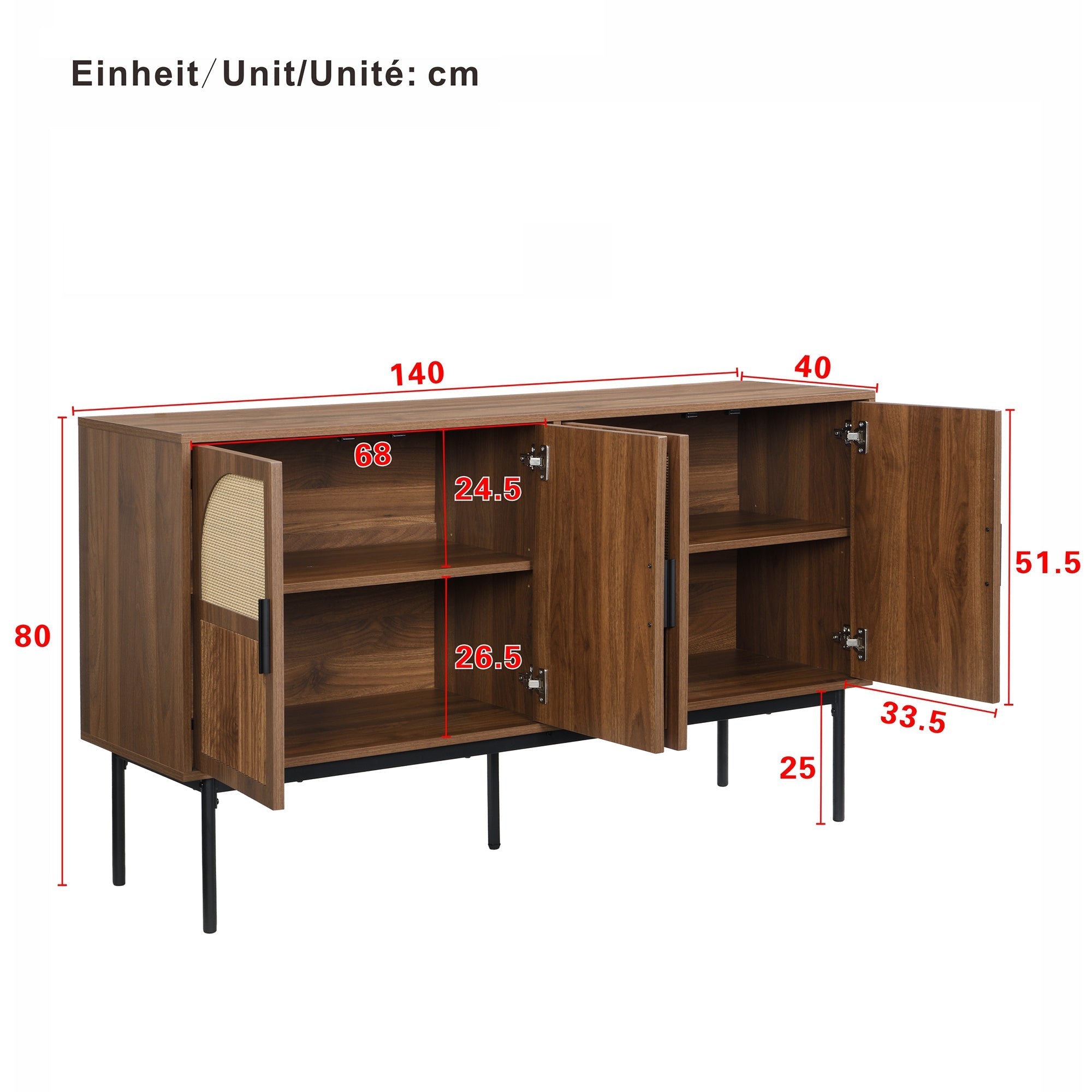 Sideboard Cabinet Buffet Storage Set Modern 140x40x80cm