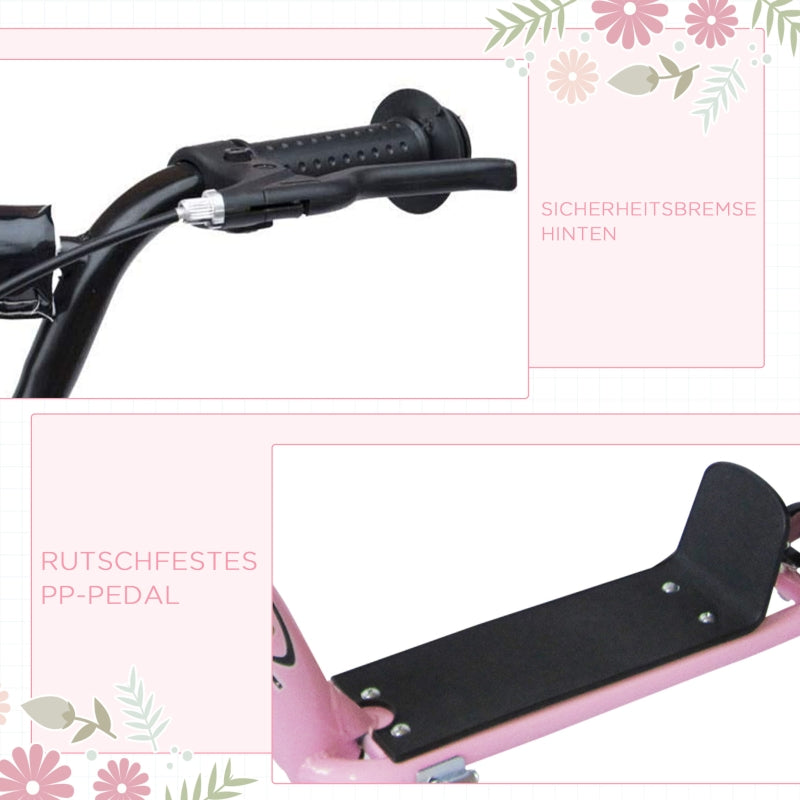 Kids Kick Scooter, 12-inch Wheels, Handbrake & Kickstand, Steel, Pink