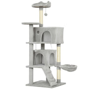 PawHut 140cm Cat Tree Multi-Level Sisal Posts & Plush Platforms Beige/Grey