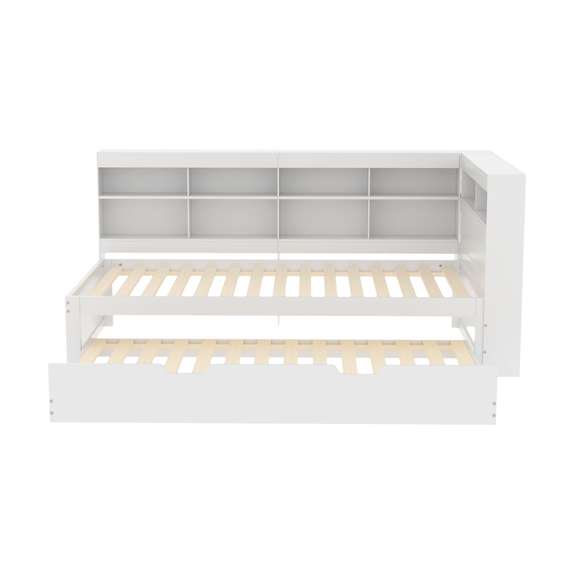 Sofa Bed 90*200 Pull-Out with USB & Storage, Solid Wood, White