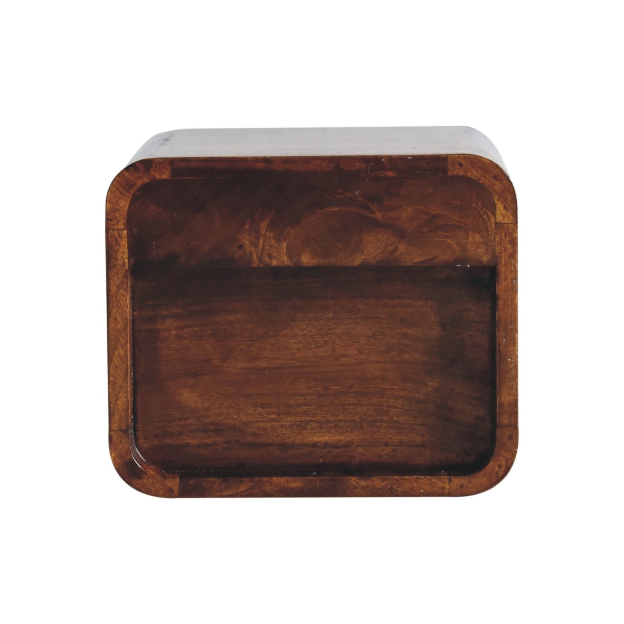 Extra Mini Bedside, Wall Mounted Curved 1 Drawer Open Slot, Solid Wood Dark Brown