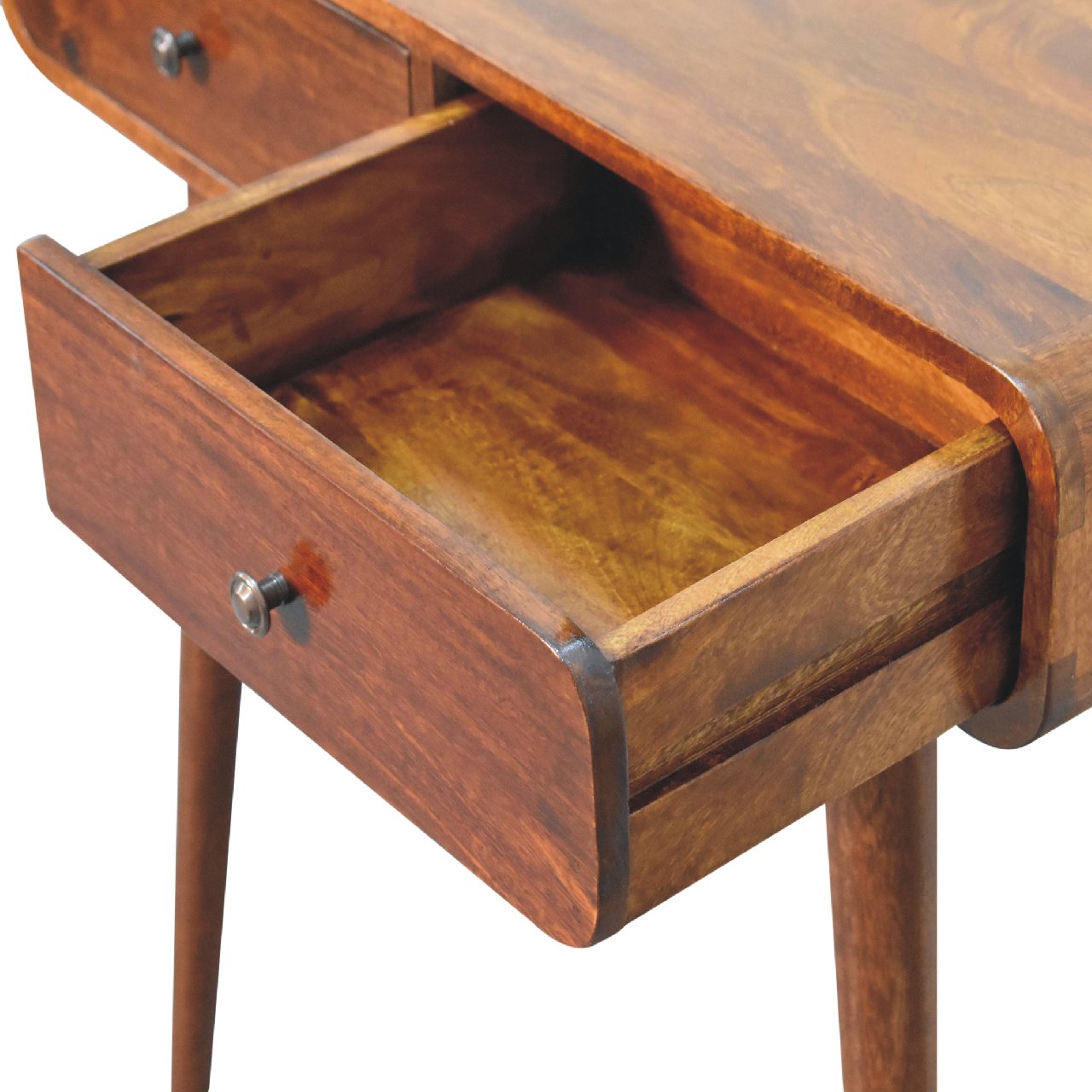 Solid Wood Curved Hallway Table, 2 Drawers, Chestnut/Dark Brown