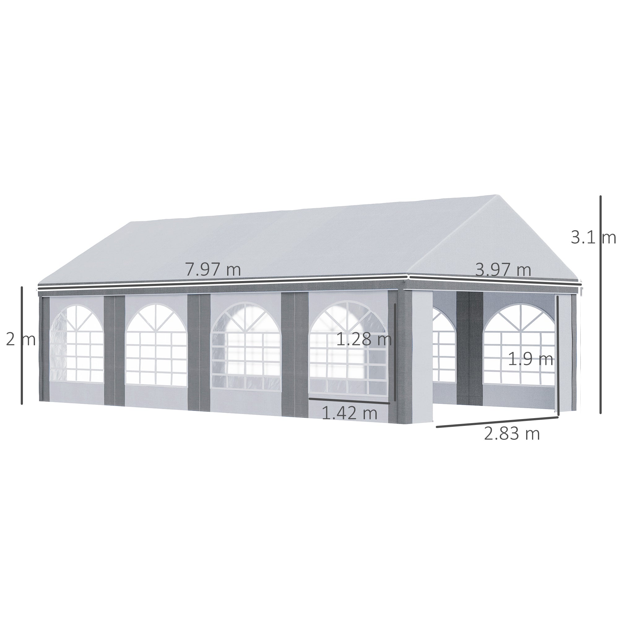 8x4m Galvanised Party Tent Marquee Gazebo with Sides, Eight Windows and Double Doors