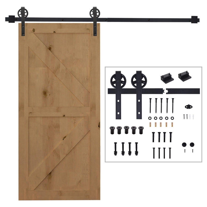 Sliding Door Hardware Kit 200 cm with Rails, Rollers, Stopper, Carbon Steel Black