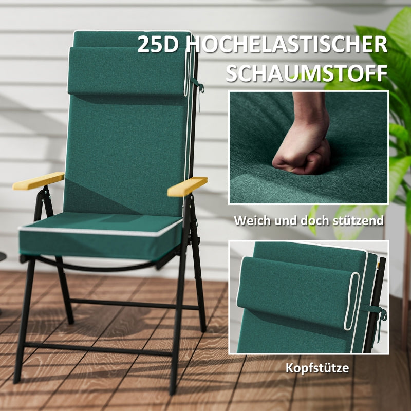 Seat Cushion 120 x 47 x 9.5 cm Water-Repellent with Ties, Headrest, UPF50+ Green